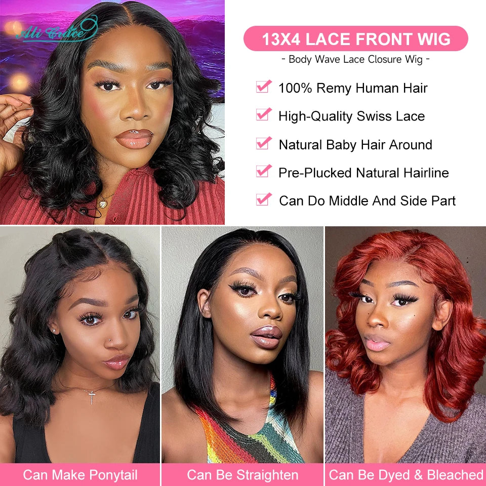 Ali Grace Body Wave Bob Wig Brazilian Hair 13x4 Lace Frontal Human Hair Wigs For Women Preplucked Short Bob Lace Wigs Body Wave