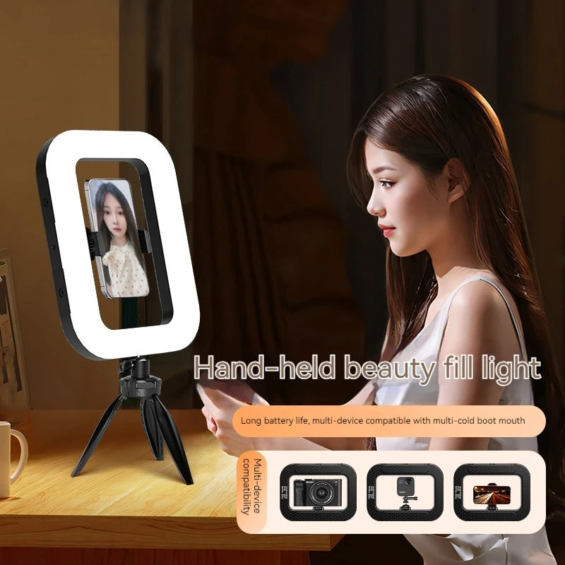 New Handheld Ring LED Rechargeable Fill light Portable Mobile Phone Live Broadcast Photography Desktop Rabbit Cage Selfie Light