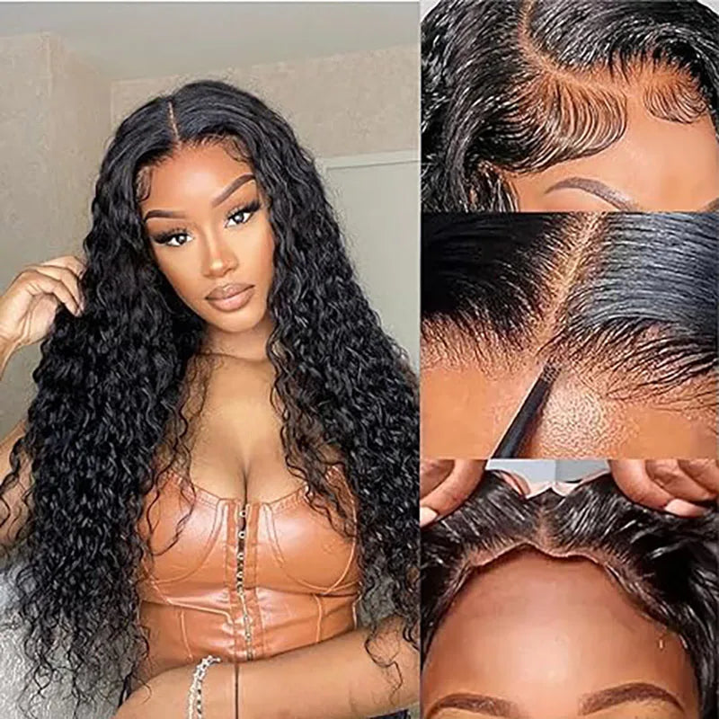 ISEE Hair Pre Bleached Knots 7x5 Water Wave Wig Wear And Go Glueless Human Hair Wig Transparent Pre Cut Pre Plucked Curly Wigs