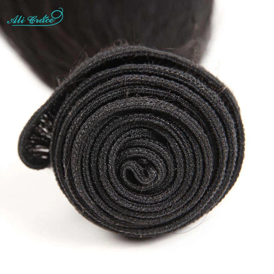ALI GRACE Hair Brazilian Straight Human Hair 4 Bundles 100% Remy Human Hair Weaves Natural Color Straight Hair Bundle 10-28 inch