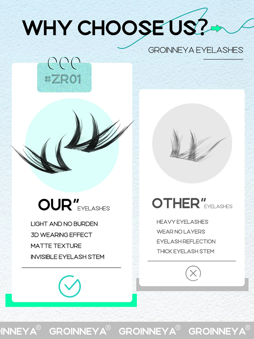 GROINNEYA Cluster Eyelashes Cat Eye Lashes Natural long Lashes Individual Lashes Mixed Tray Eyelash Extension Diy Lashes