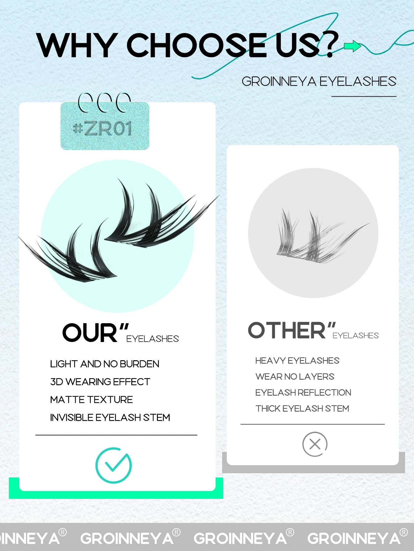 GROINNEYA Cluster Eyelashes Cat Eye Lashes Natural long Lashes Individual Lashes Mixed Tray Eyelash Extension Diy Lashes