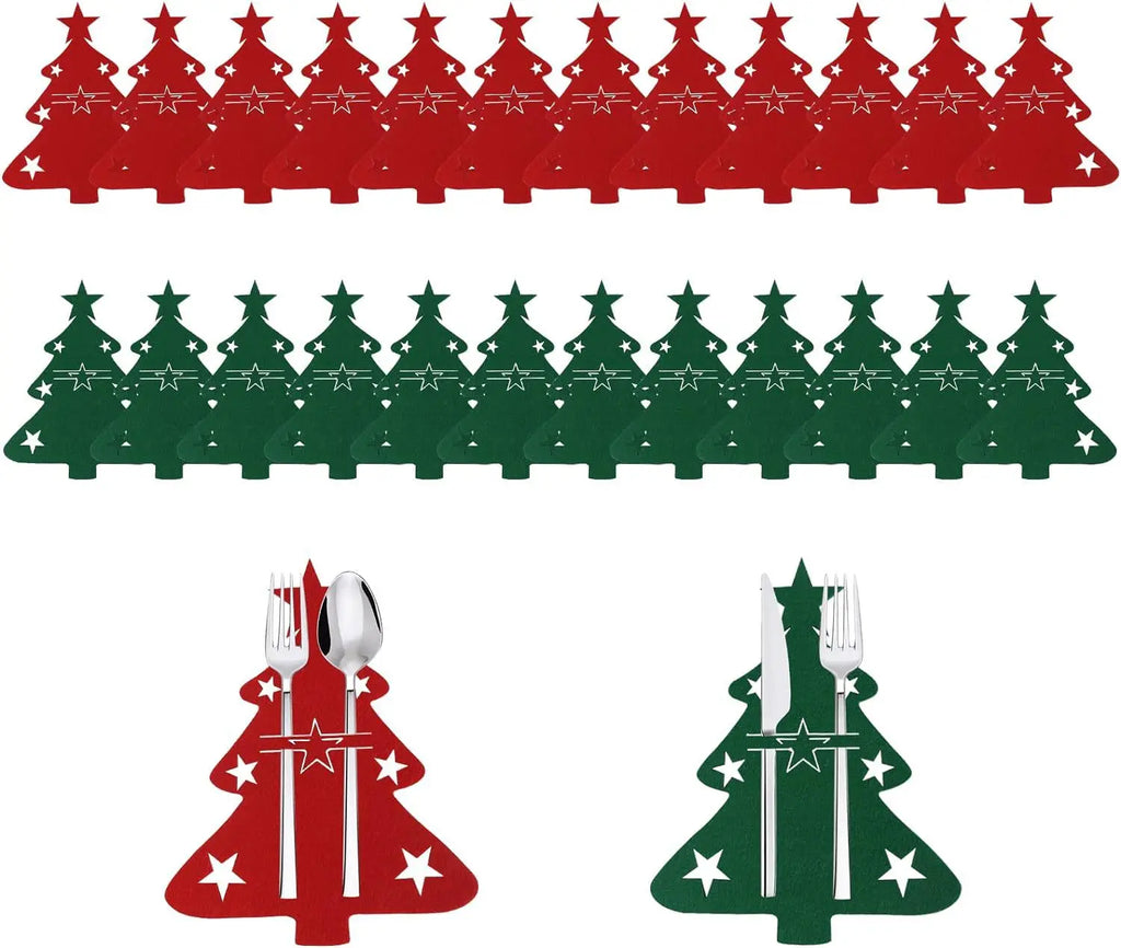New 10-1PC Christmas Tree Cutlery Knife Fork Covers Table Decor Xmas Tableware Pocket Holder Bag New Year Xmas Party Decor Gifts