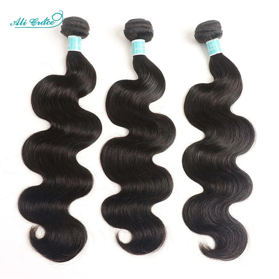 ALI GRACE Hair Indian Body Wave Hair Bundles Deal 100% Remy Human Hair Extensions Body Wave 3 Bundles Natural Color 10-28 inch