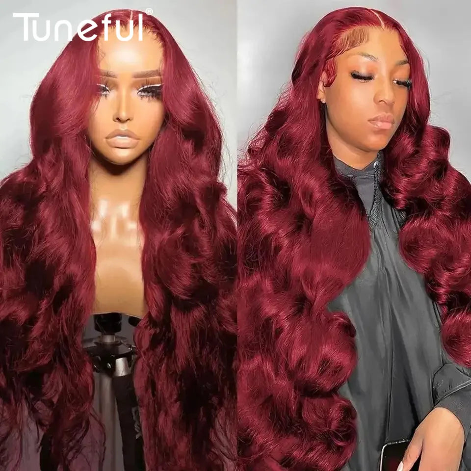 Premium 99J Red Burgundy Colored HD Lace Front Wig Human Hair Wigs Body Wave Human Hair Wigs Transparent Lace Frontal Wigs