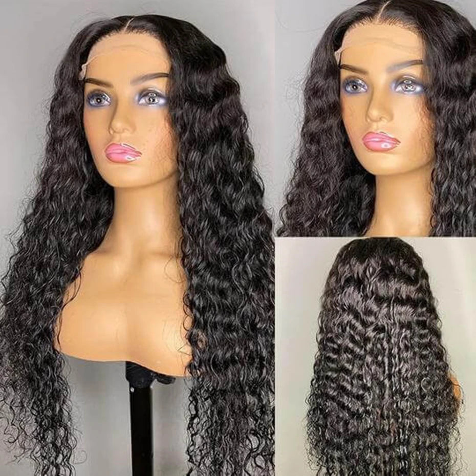 34 36Inch Deep Wave 13x4 13x6 Transparent Lace Frontal Wig Human Hair Water Curly 4x4 Lace Closure Wigs For Black Women Bling
