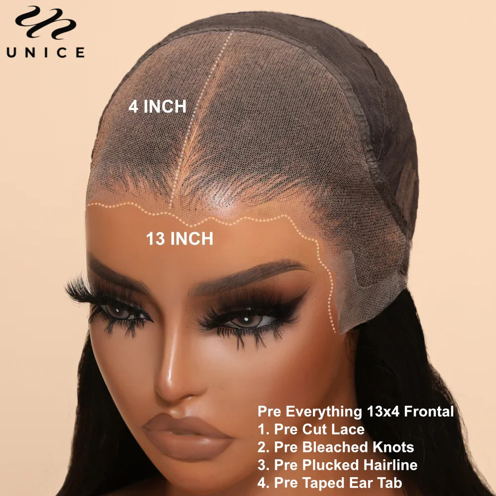 UNice PreEverything 13x4 Frontal Wig Human Hair Body Wave Lace Front Wig Pre Cut Pre Bleached Pre Plucked Lace Wig Ready To Wear