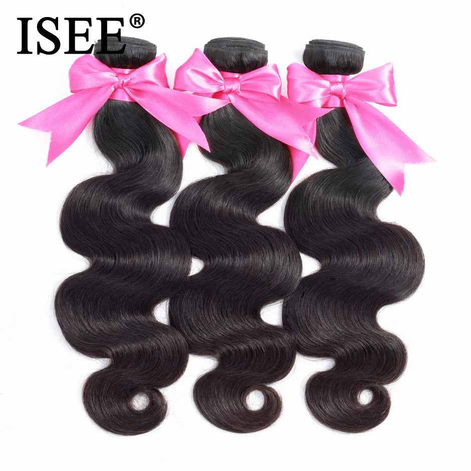 ISEE Malaysian Body Wave Remy bundles raw Human Hair Extensions 100% Unprocessed Can Buy 1/3/4 Bundles Nature Color Weave