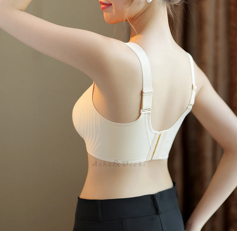 Plus Size Jelly Gum Full Cover Semi Fixed Large Cup Lace Underwear Anti Glare Mesh Woman Bra Comfortable  Gathering