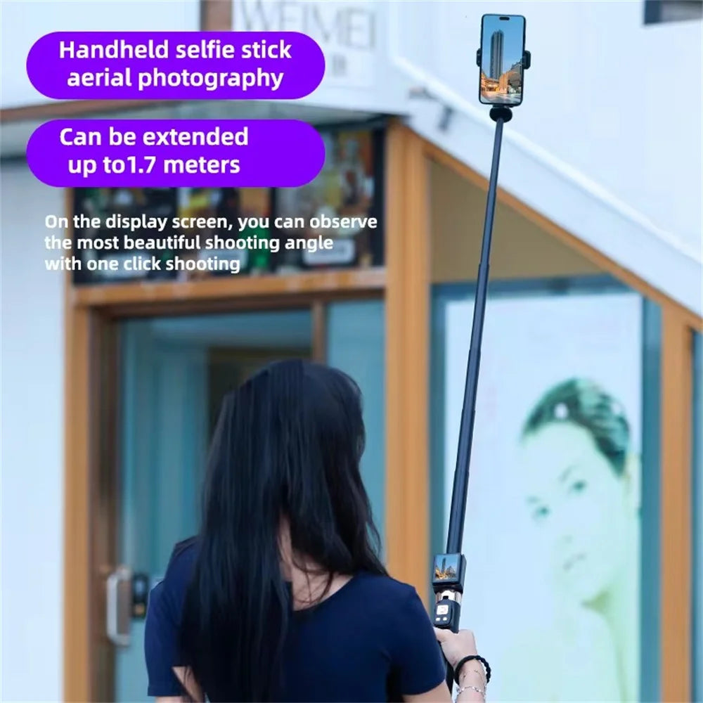 2025 New 5 in 1 Projection Rear Camera Selfie Stick with Selfie Monitor Screen Brush TikTok Bluetooth Remote Control Scrolling