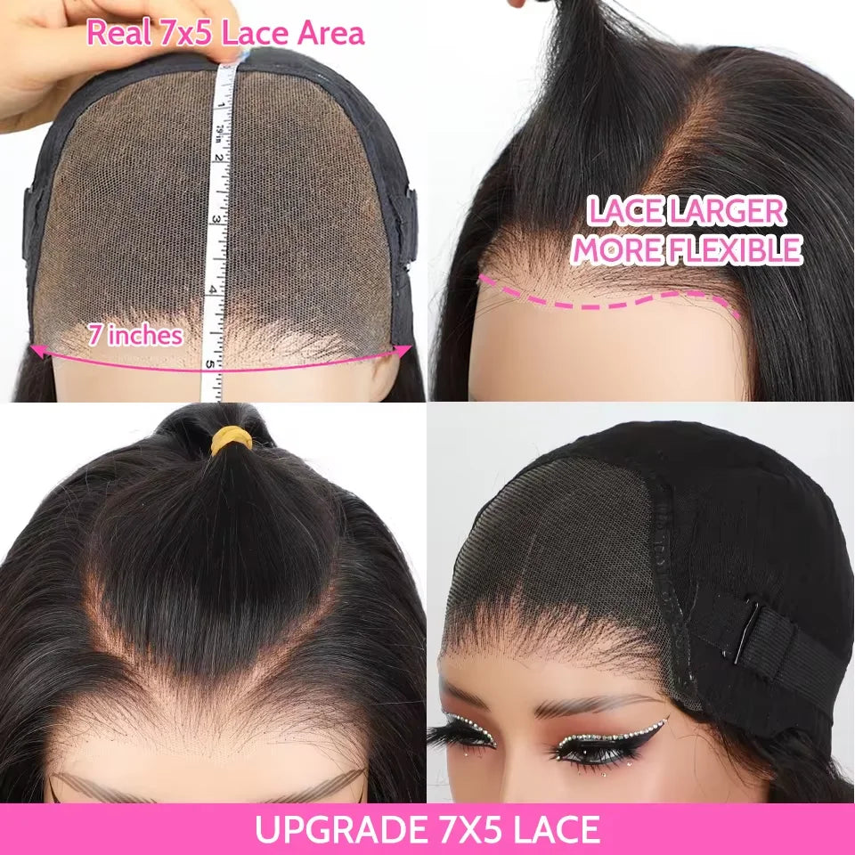 ISEE Hair Layered body wave 7x5 Glueless Wigs Human Hair Ready To Wear Preplucked Wear And Go Wigs ace Front Wigs PreCut Lace