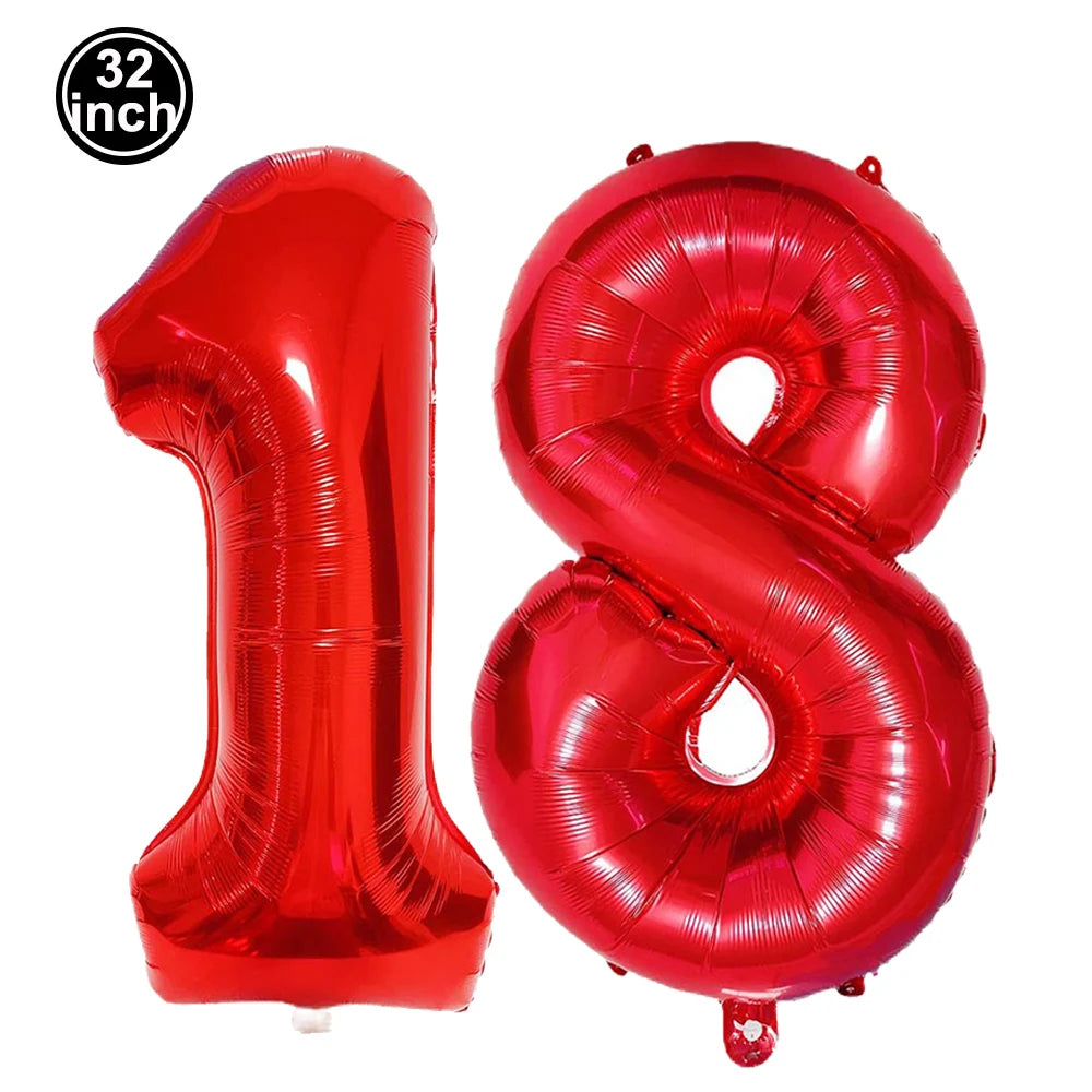 Number 18 Balloon 18 Digit Balloon Eighteen Figure Blue Green 18th Birthday Big Large Red Rose Golden Black Colorful 32inch Ball