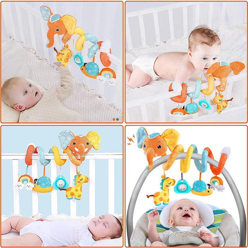 Newborns Spiral Hanging Activity Stroller Toy Baby Carseat Toy Black & White Lion Koala Rattle  for Crib Mobile Sensory Toy Gift