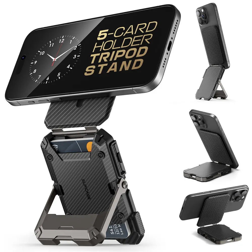 SUPCASE Magnetic Tripod Phone Stand Credit Card Holder for iPhone 16/15/14/13/12 Adjustable Phone Stand Compatible with MagSafe