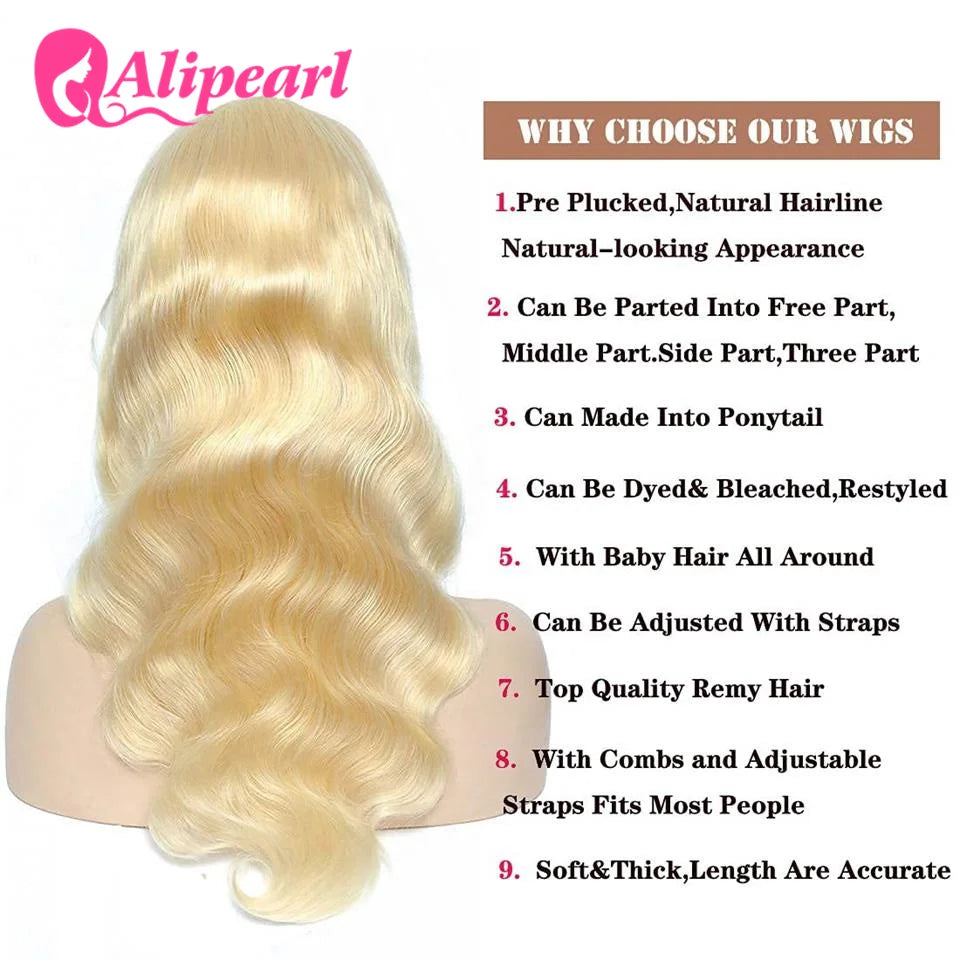 AliPearl Blonde Body Wave 5x5 Lace Closure Wig Peruvian Human Hair Wig 28Inch Transparent Lace Front Wig Pre Plucked 150 Density