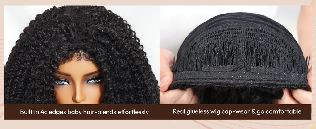 UNice Hair Chestnut Brown Ombre Kinky Curly Half Wigs With 4C Edges & Invisi Drawstring 100% Human Hair Glueless Flip Over Wig