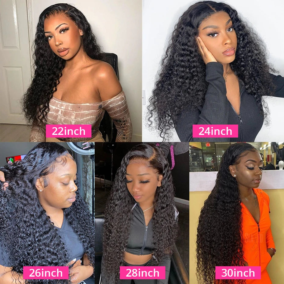 34 36Inch Deep Wave 13x4 13x6 Transparent Lace Frontal Wig Human Hair Water Curly 4x4 Lace Closure Wigs For Black Women Bling