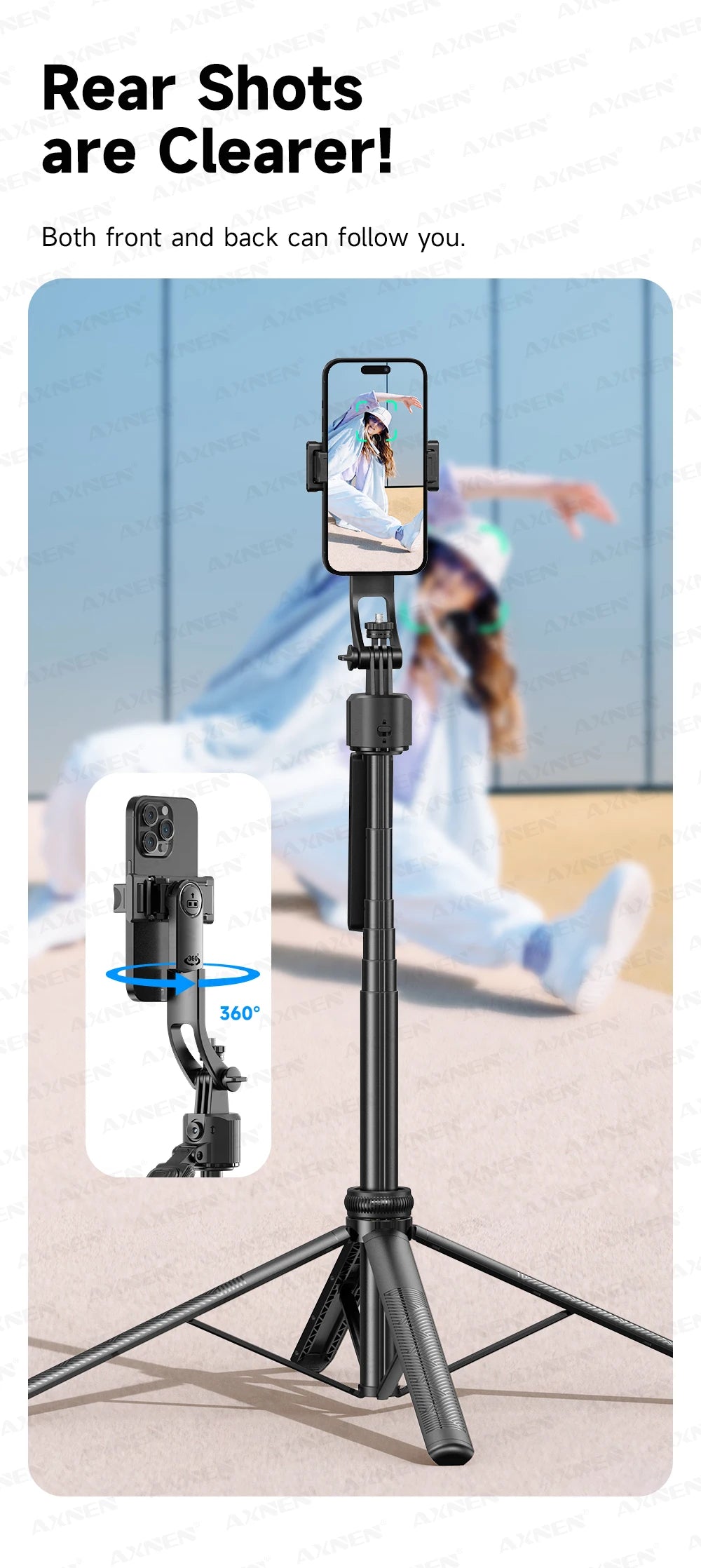 C17 Selfie Stick Tripod for Phone AI 360 Rotation Face Tracking Gimbal Stand Smartphone Camera Monopod Holder 1630mm Quadruped