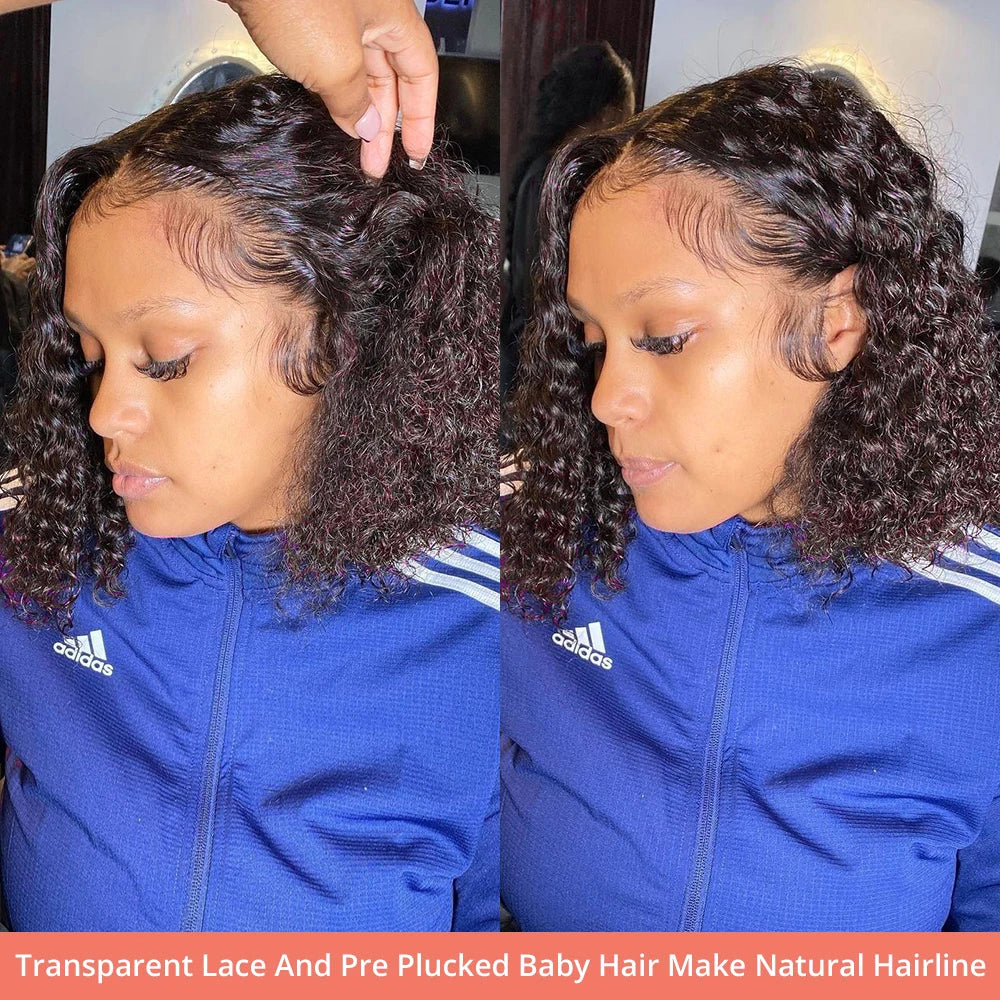 250 Density Water Curly Short Bob Wig Glueless Human Hair Brazilian Deep Wave 13x4 13x6 HD Lace Frontal Human Hair Wig For Women