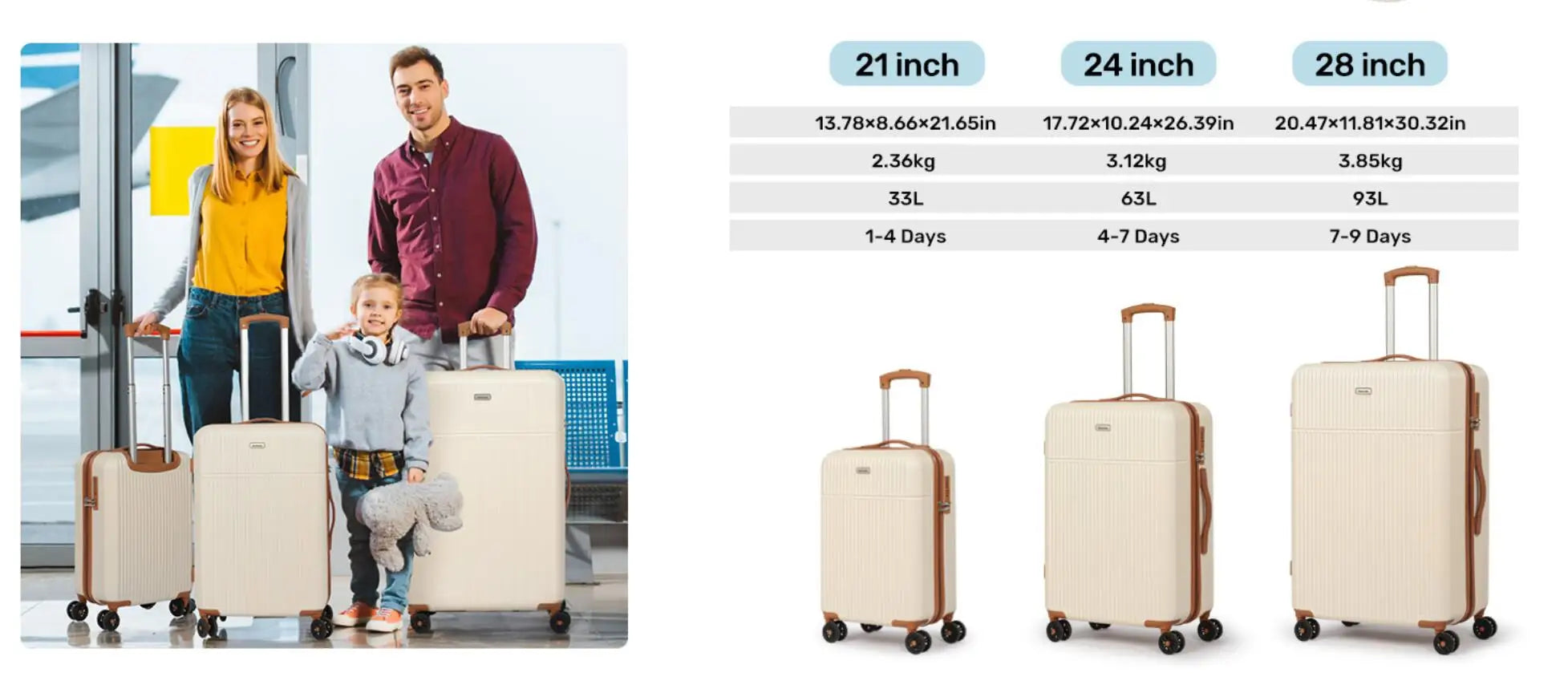 24/28 Inch Medium Suitcase ABS Hard Shell Lightweight Small Trolley Travel Cabin Luggage with 4 Double Spinner Wheels TSA Lock