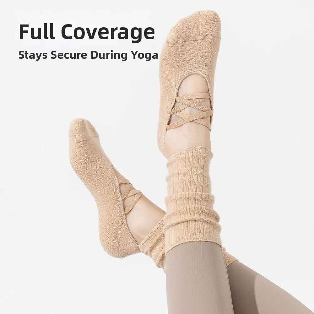 New Cotton Pilates Socks Harajuku Street Breathable Yoga Socks Non-Slip Grip Casual Strappy Grip Sock
