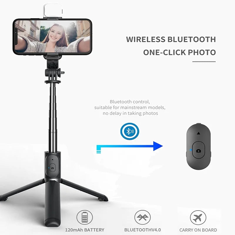 New LED Selfie Stick Foldable Wireless Bluetooth Selfie Stick Tripod with Remote shutter Fill Light Selfie Stck For Smart phone
