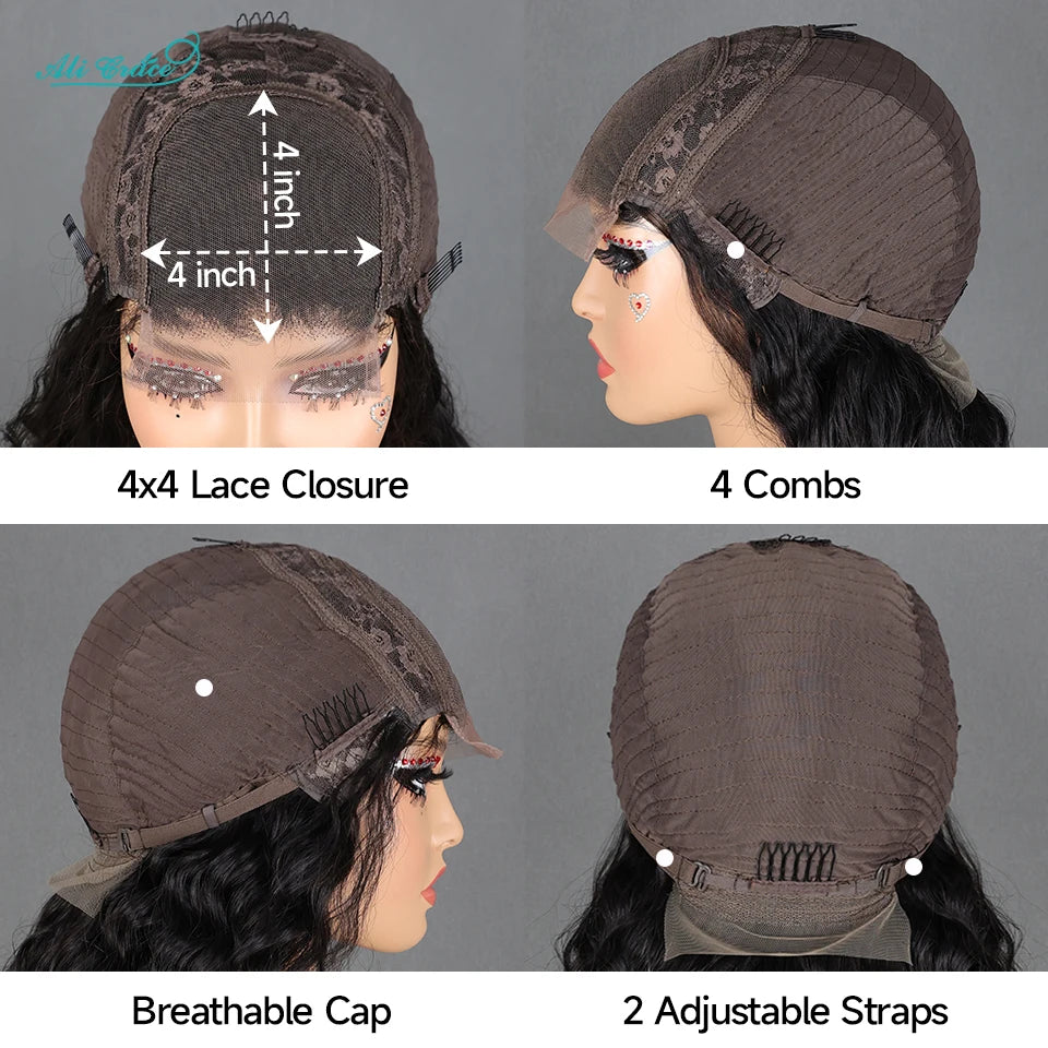 Ali Grace Deep Wave Hair Wigs 4x4 Lace Closure Human Hair Wigs For Women Pre-plucked Hairline Brazilian Deep Wave Closue Wigs