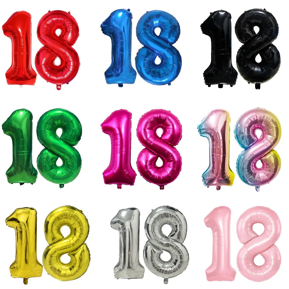 Number 18 Balloon 18 Digit Balloon Eighteen Figure Blue Green 18th Birthday Big Large Red Rose Golden Black Colorful 32inch Ball
