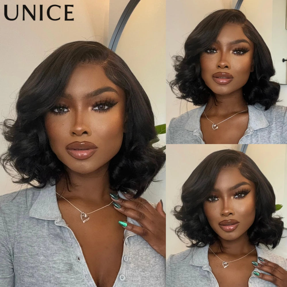 UNICE Hair Yaki Loose Wave Bob Wig With Baby Hair Drawstring 13x4 Human Hair Lace Frontal Wig Pre Cut Pre Bleached Glueless Wig