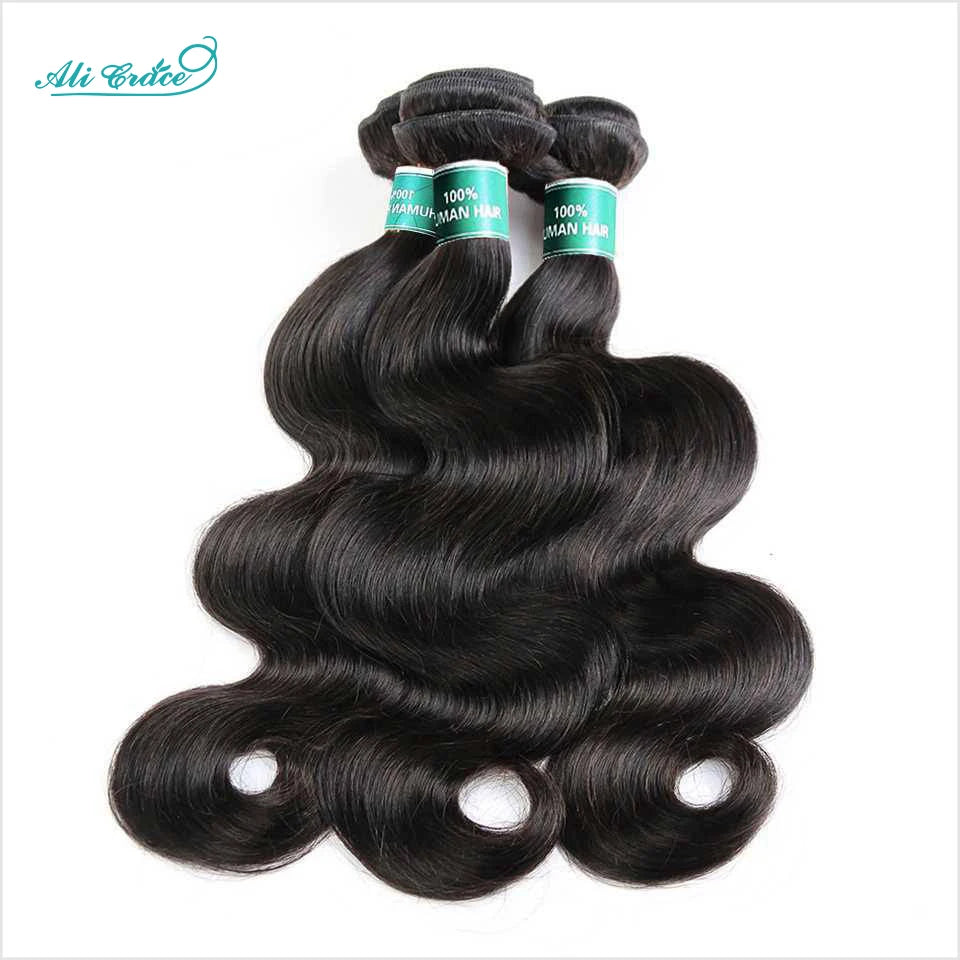 ALI GRACE Hair Indian Body Wave Hair Bundles Deal 100% Remy Human Hair Extensions Body Wave 3 Bundles Natural Color 10-28 inch
