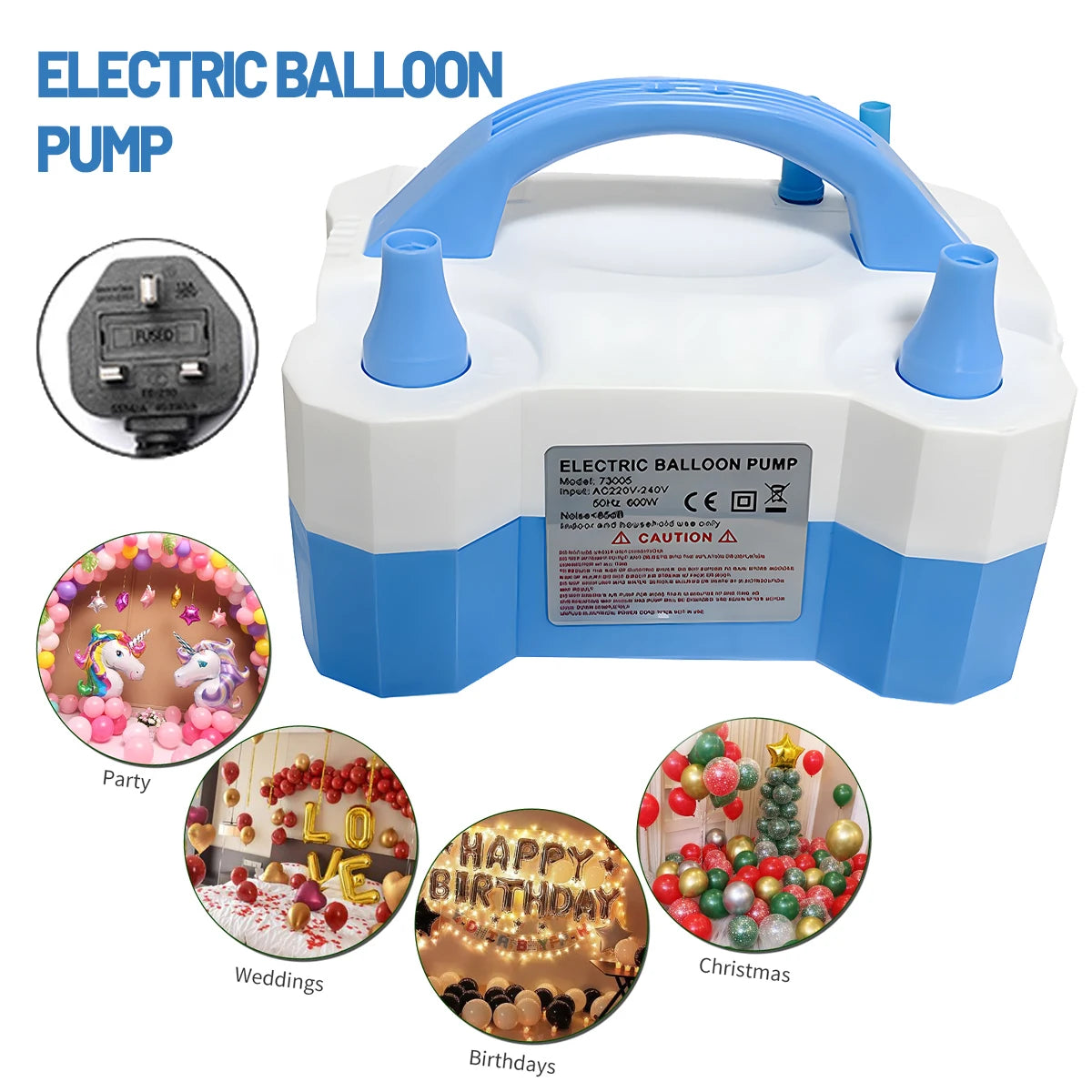 600W Electric Balloon Pump Action Plastic Iator For Party Ballon Tool UK Plug