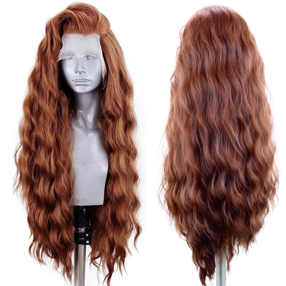 Premium Synthetic Lace Front Wig - Natural Wavy Brown Hair for Black Women | Pre-Plucked Swiss Lace