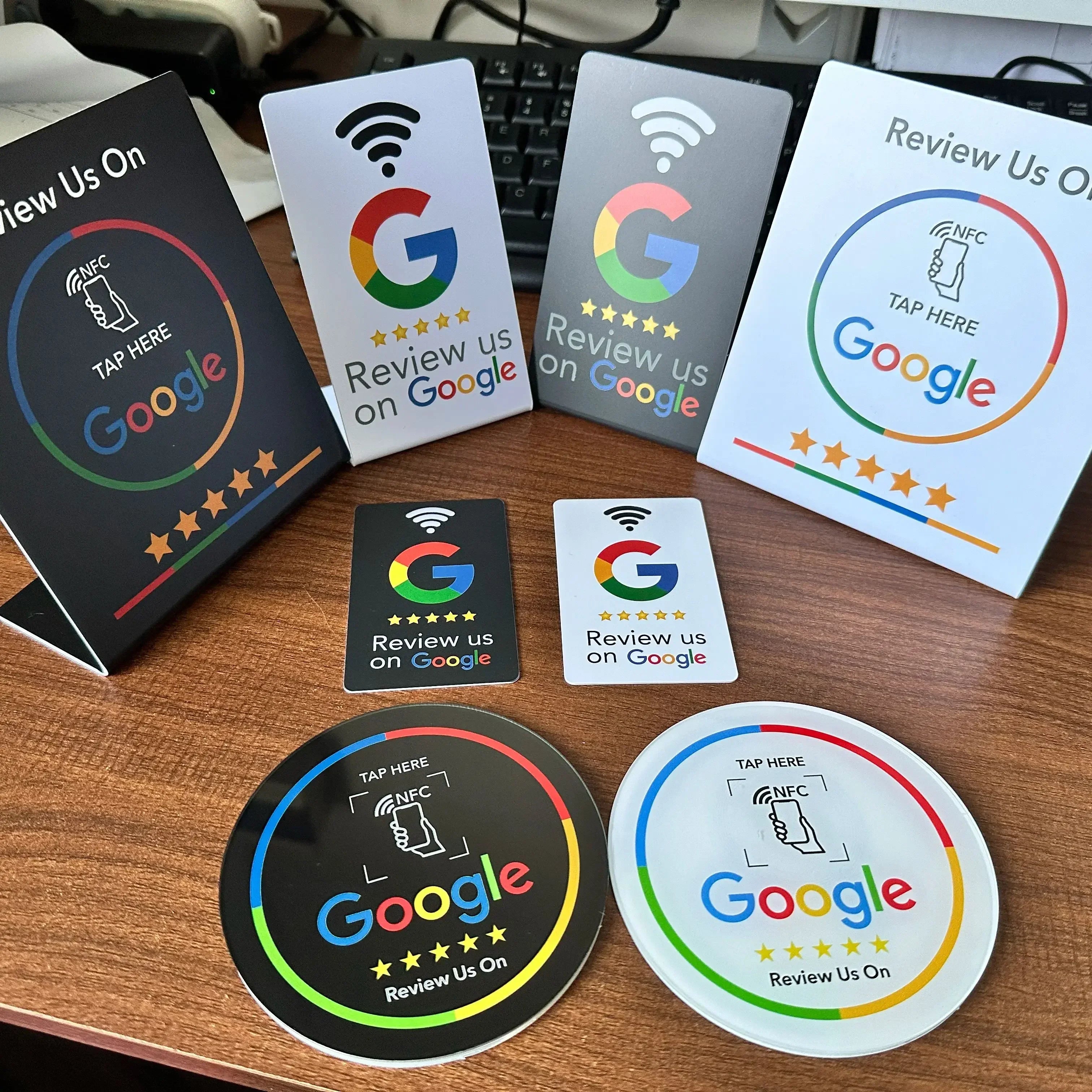 NFC 215 Programmable Card - Google Review Sticker, 13.56MHz Waterproof NFC Tag, Stand Table Station for Business Promotion