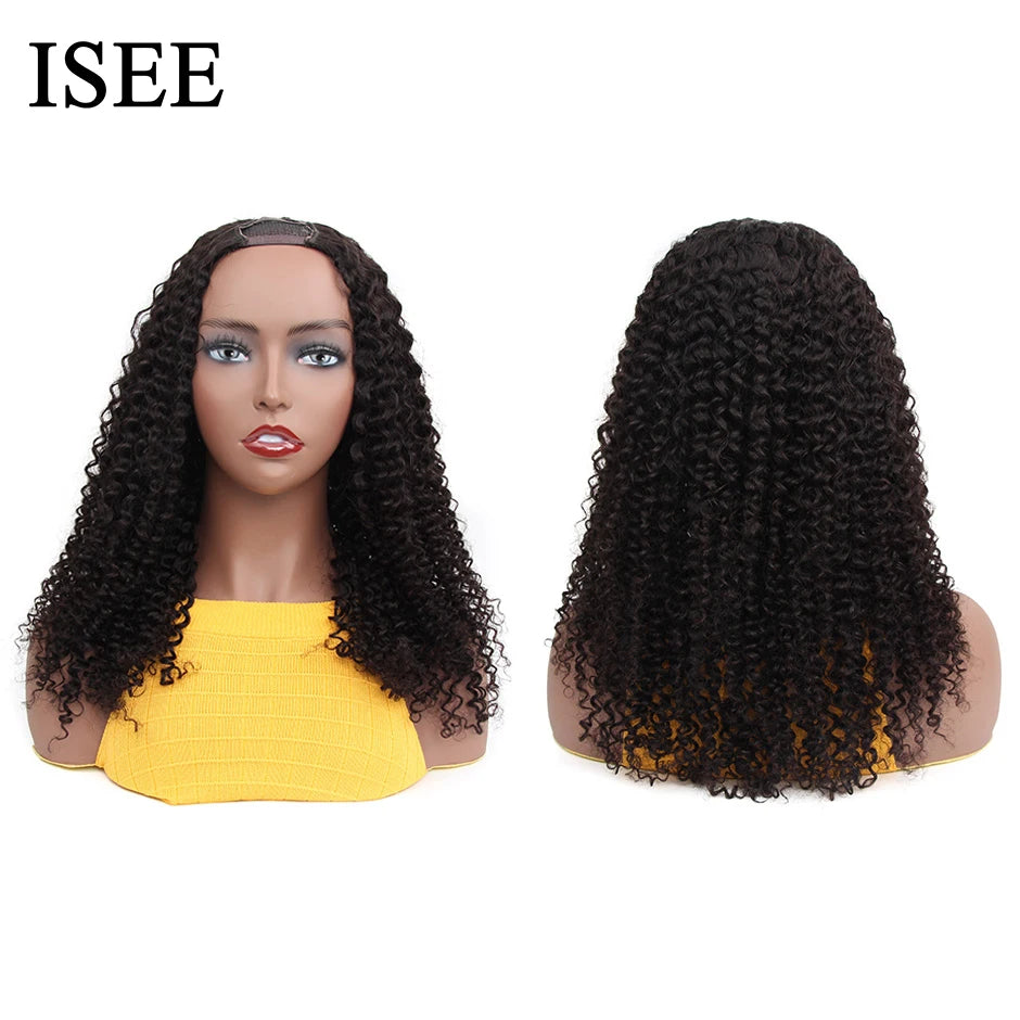 Mongolian Kinky Curly U Part Wigs Human Hair For Women 180% Density Curly 100% Human Hair Wigs ISEE HAIR U Shape Wigs No Glue