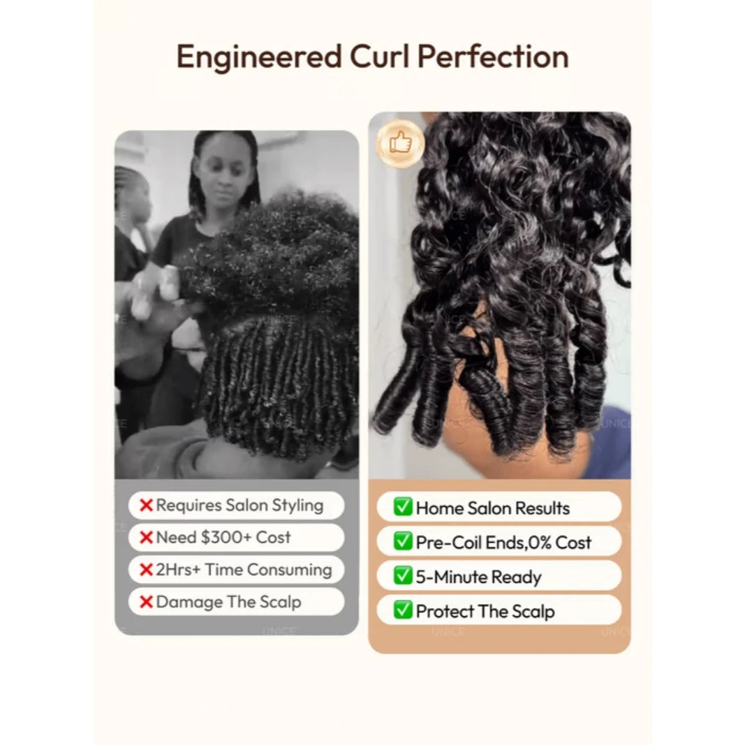 UNice Bye-Bye Knots 7x5 Lace Curly Texture Premium Human Hair Wig With Finger Coil Ends
