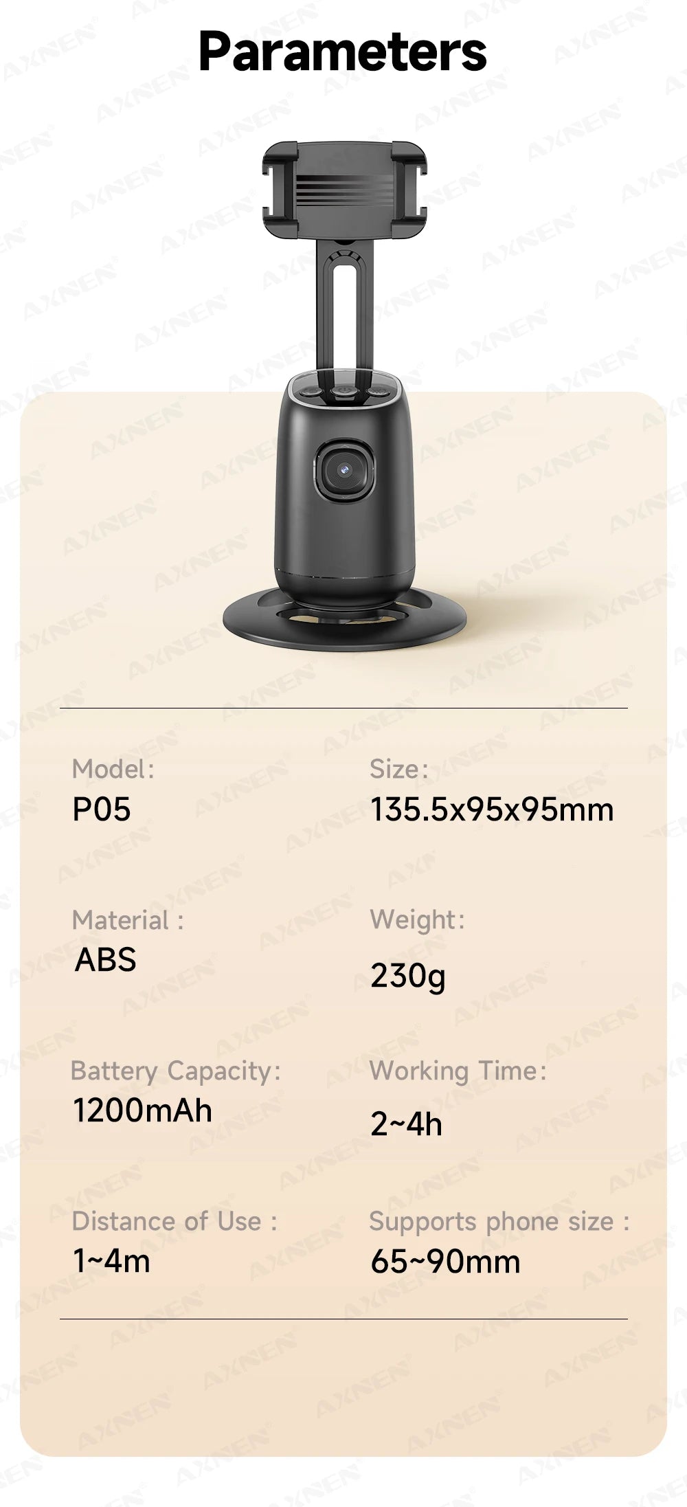 P05 AI Follow Gimbal 360 Rotation Face Tracking Stabilizer Filming Portable Desktop Cellphone Holder for Live/Photo