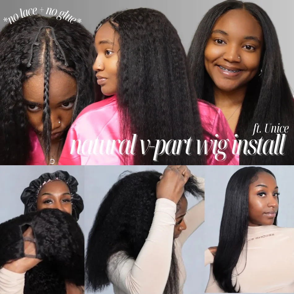 Unice Hair V PART WIG Kinky Straight Wigs Easy Blend U Part Wig V Part Wig Beginner Friendly 100% Human Hair Wigs