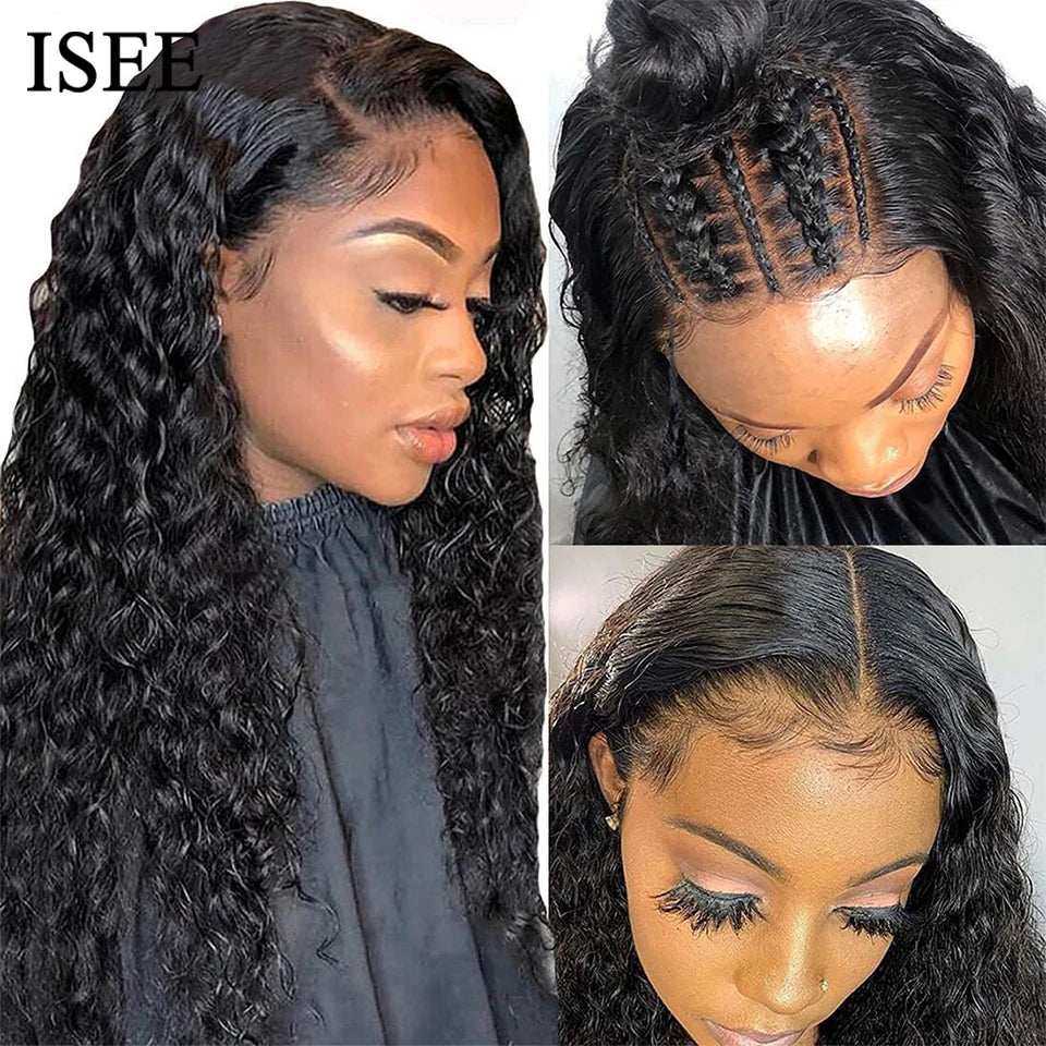 ISEE Wear Go Wig Brazilian Deep Wave Pre Bleached Knots 13x4 Lace Wigs 7x5 HD Glueless Pre Plucked Human Wigs Ready To Go