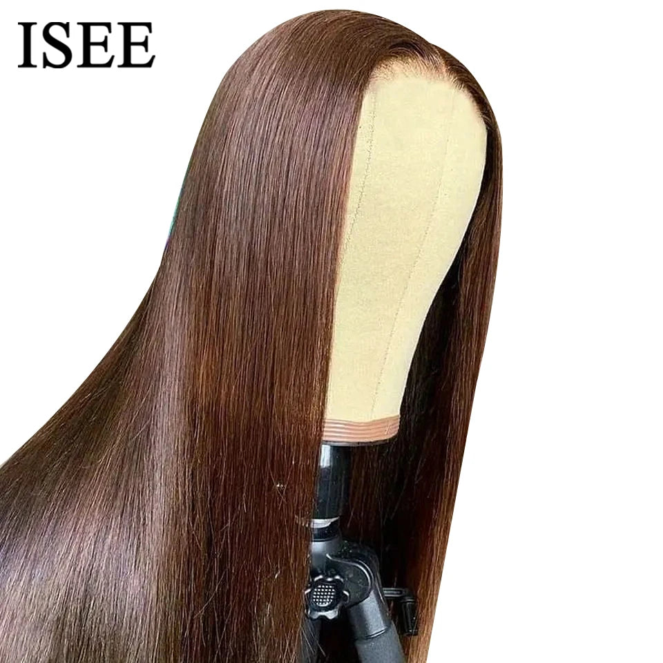 ISEE Hair #4 Glueless Straight Wig Wear And Go Chocolate Brown Lace Front Wigs 4x4 Lace Closure Wigs For Women Ready To Go