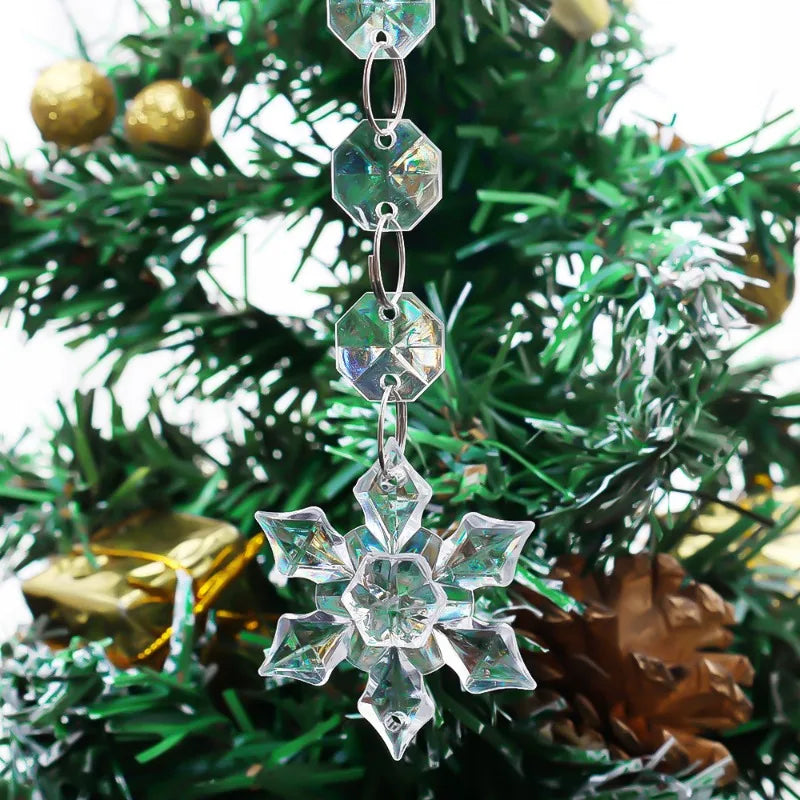 5-48Pcs Christmas Ornaments Crystal Tree Decorations Transparent Ice Strip Pendant DIY Teardrop Chandelier Xmas Wedding Beads