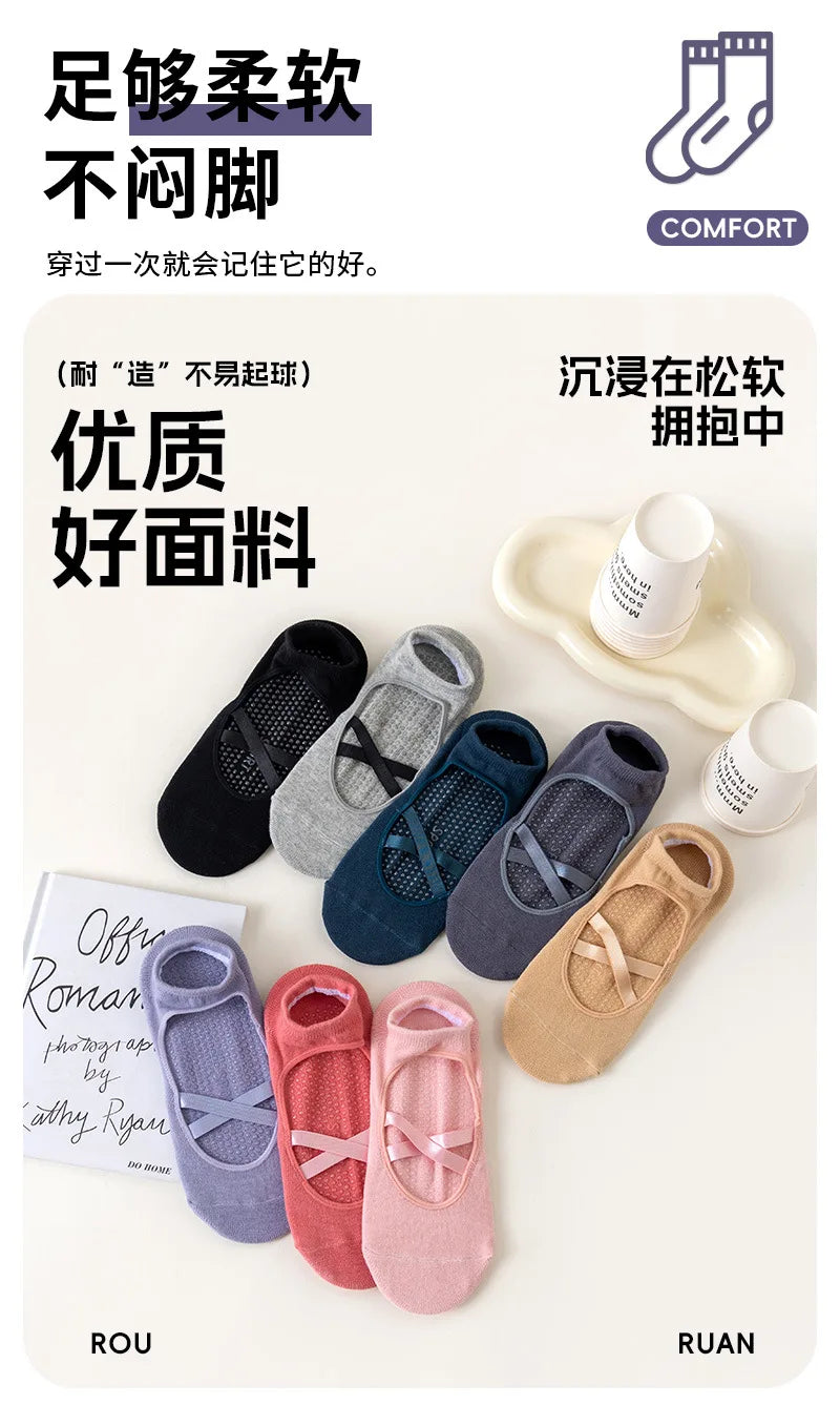 1pair Fashion Yoga Socks Anti Slip Women Professional Pilates Socks Cotton Dance Floor Trampoline Aerobics Fitness Sports Socks