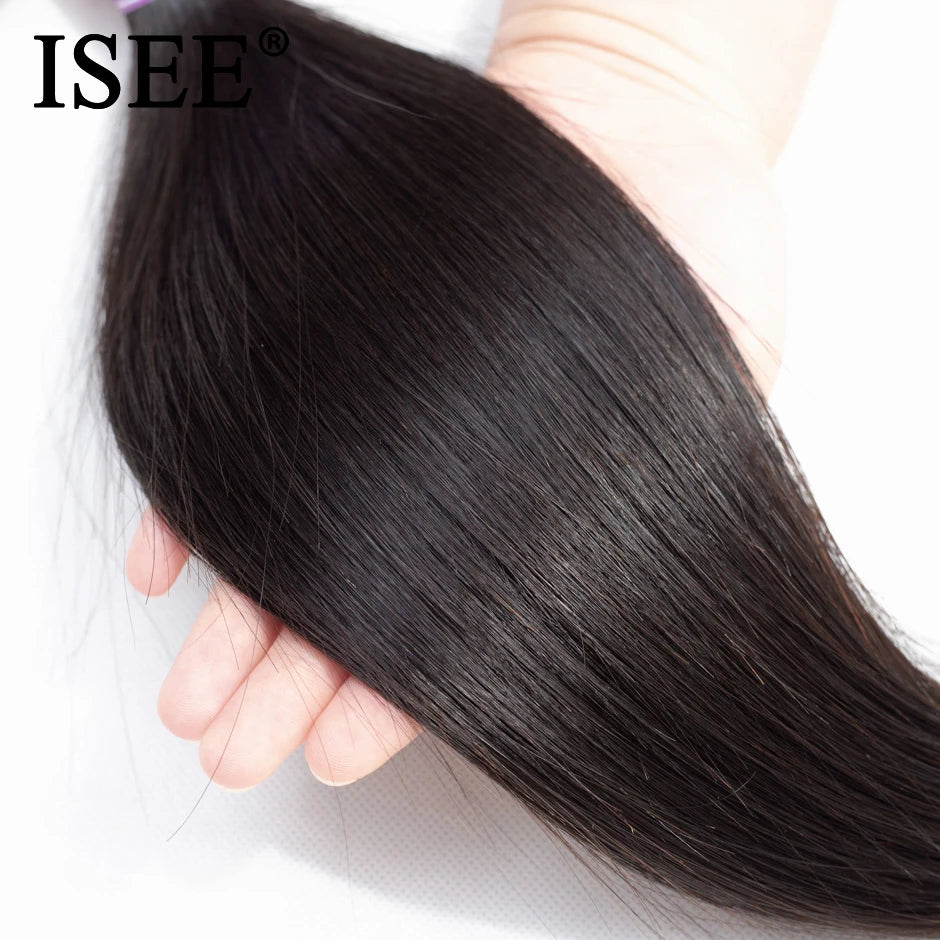 ISEE HAIR Malaysian Straight Hair Bundles 100% Human Hair Extension Natural Color 3/4 Bundles Straight Hair Weaves
