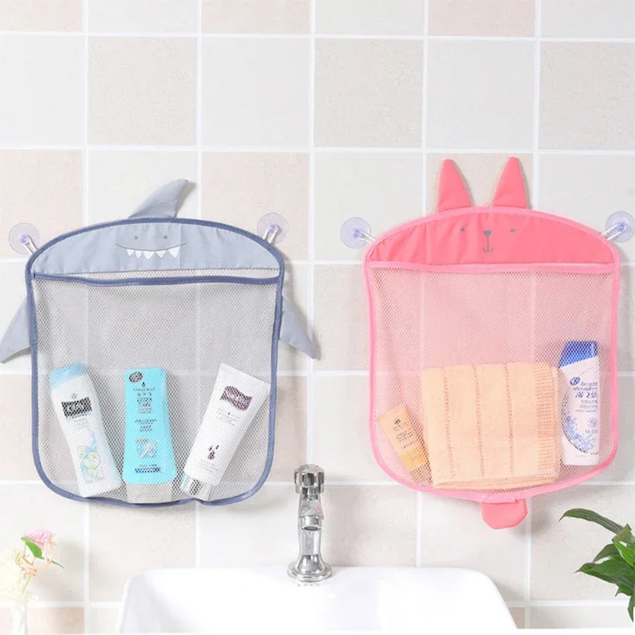 Baby Shower Toy Cute Duck Frog Net Toy Storage Bag Strong Suction Cup Baby Shower Game Bag Bathroom Organizer Water Toy
