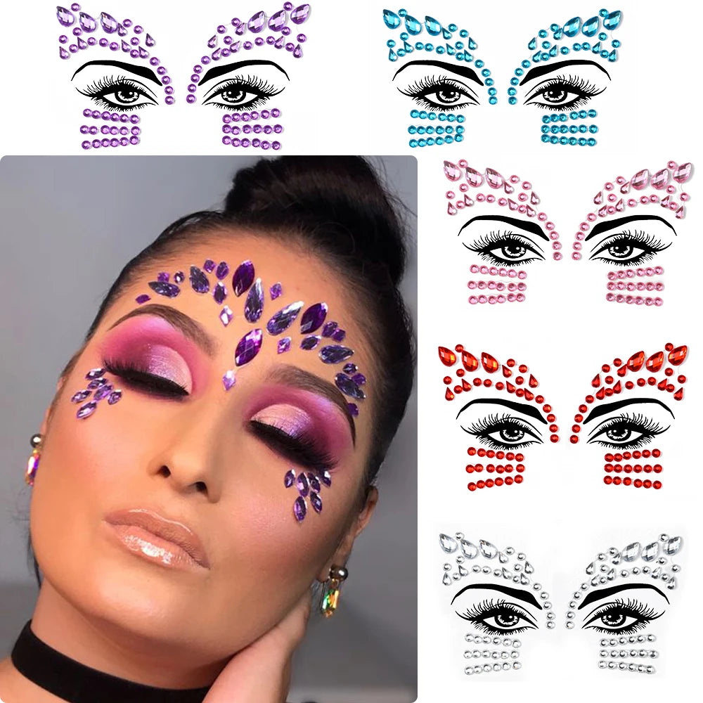 5Pcs/lot Mixed Shinying Girl Nail Glitter Face Stickers Rhinestone 3D Colorful Random Nail Face Crystal DIY Makeup Face/Body Dia