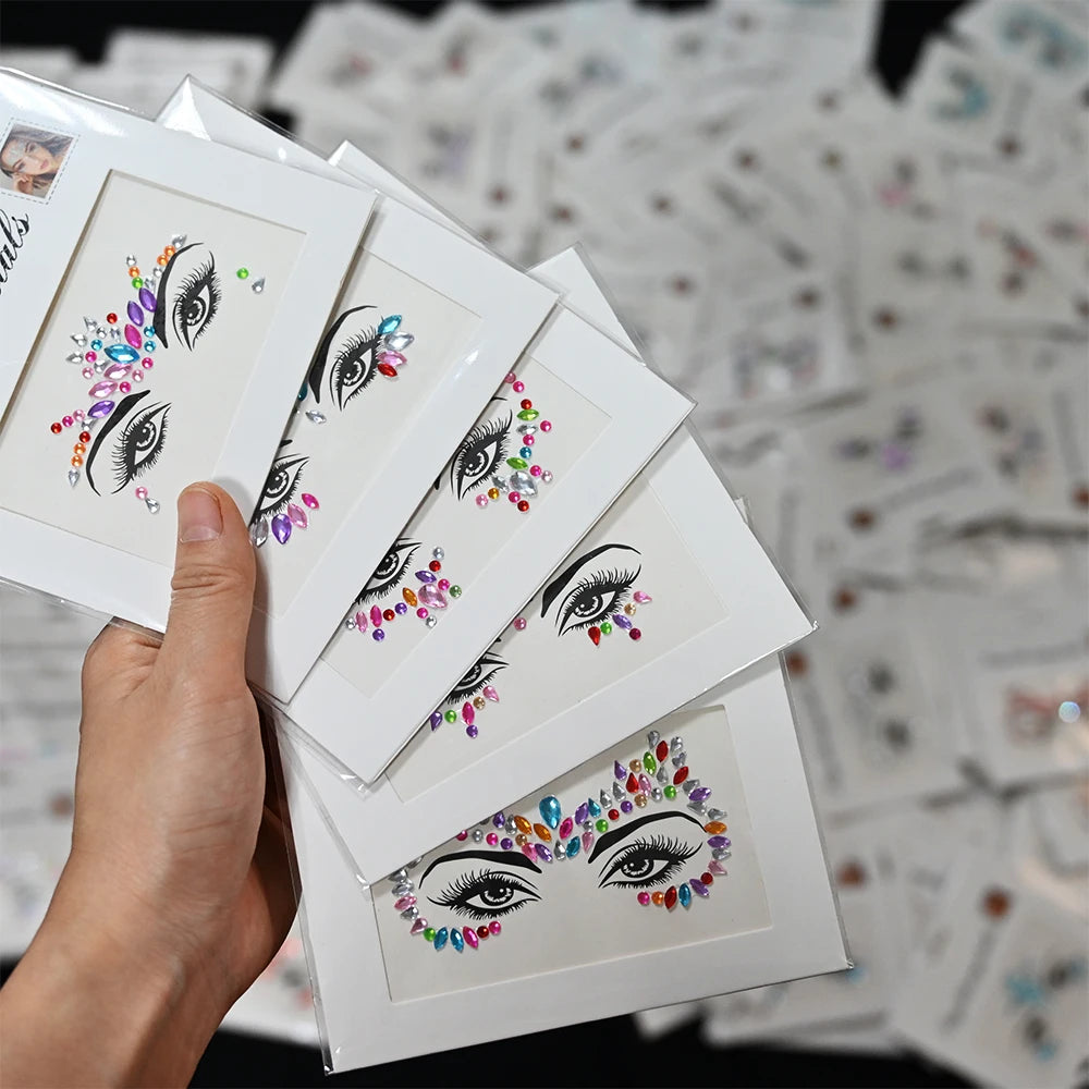 5Pcs/lot Mixed Shinying Girl Nail Glitter Face Stickers Rhinestone 3D Colorful Random Nail Face Crystal DIY Makeup Face/Body Dia
