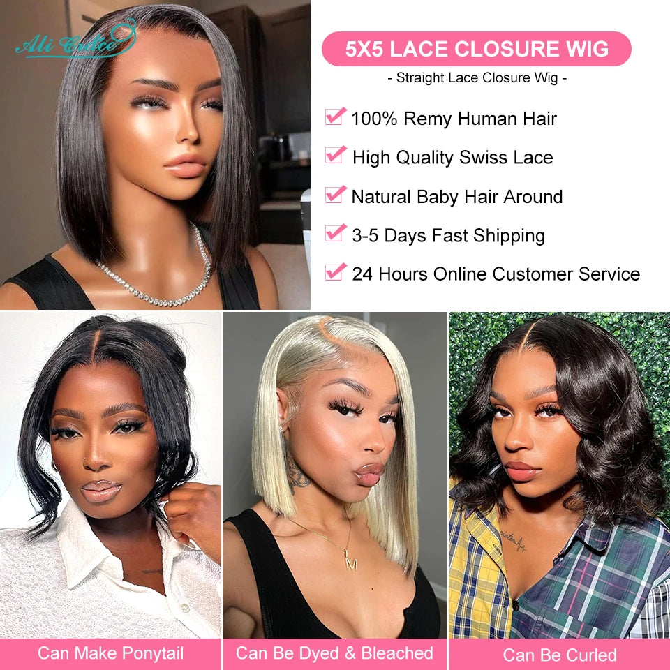 Ali Grace Glueless Wig Pre-cut 5x6 Lace Closure Straight Human Hair Wig Pre-Plucked New Trendy Layered Cut Hair Wigs For Women
