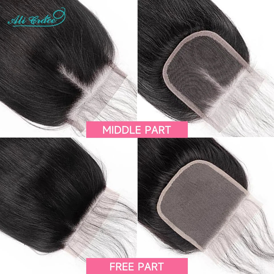 Ali Grace Body Wave Bundles With Closure Brazilian 3 Bundles With 4x4 Transparent HD Lace Closure Human Hair With Closure