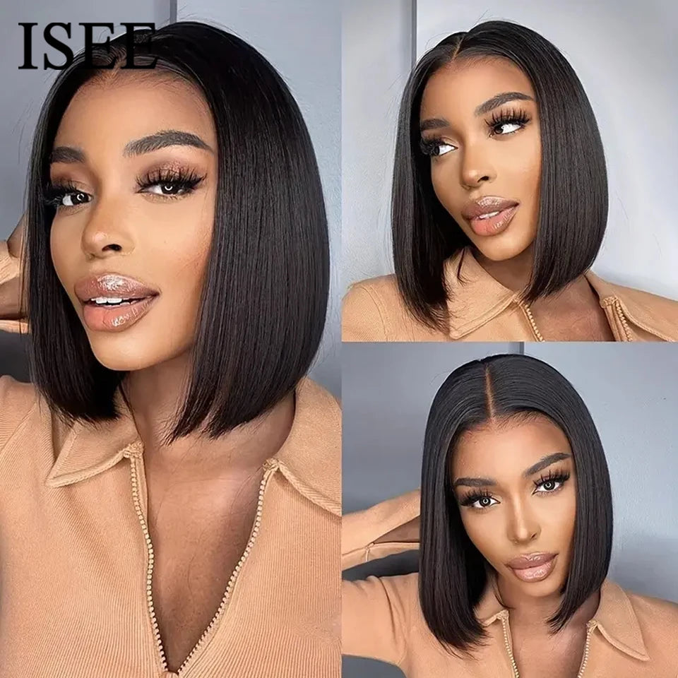 Brazilian Bob Wig 7x5 HD Glueless Wig Transparent Straight Lace Front Human Hair Wigs Wear And Go Pre Cut PrePlucked ISEE Hair