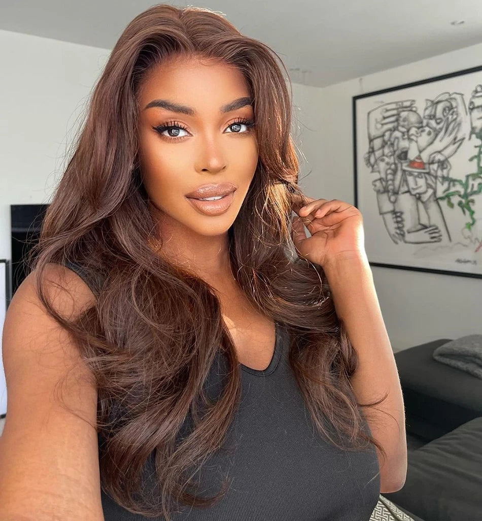 13x6 HD Lace Front Human Hair Wigs Chocolate Brown Colored Human Hair Wigs Body Wave Human Hair Transparent Lace Frontal Wigs