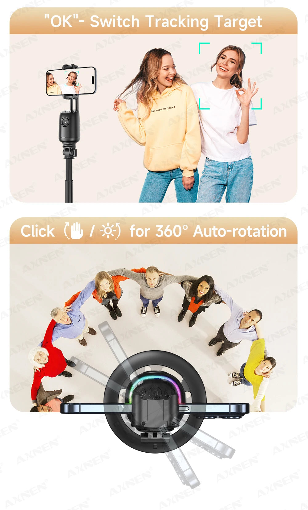 P05 AI Follow Gimbal 360 Rotation Face Tracking Stabilizer Filming Portable Desktop Cellphone Holder for Live/Photo